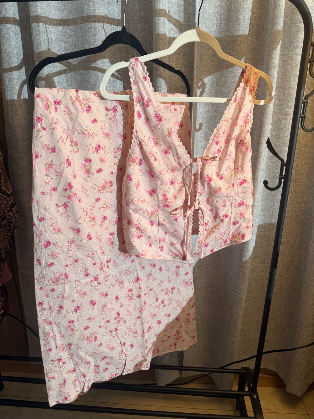 Pink Rose Pink Floral Lace-Trim Crop Top & Skirt Set